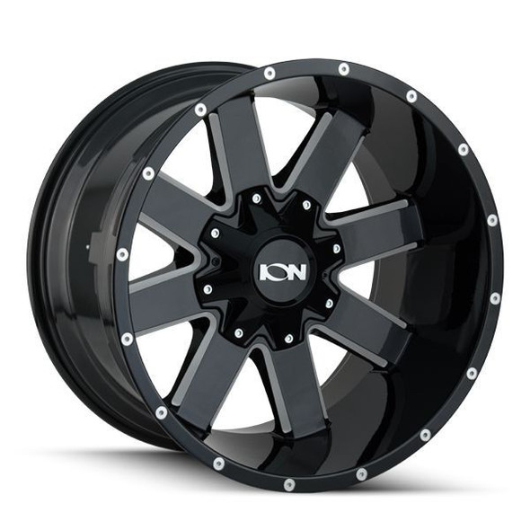 ION Alloy Wheels 141 Gloss Black with Milled Spokes 20x9 0mm Offset 5x127 (5x5),5x139.7 (5x5.5) | Fits Jeep Wrangler 07-Present and Jeep Gladiator