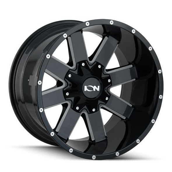 ION Alloy Wheels 141 Gloss Black Milled 18x9 18mm Offset 5x127 (5x5),5x139.7 (5x5.5) | Fits Jeep Wrangler 07-Present and Jeep Gladiator