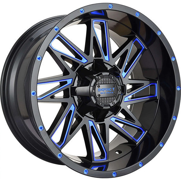 Impact Offroad Wheels 814 Gloss Black Blue Milled 17x9 -12mm Offset 5x127 (5x5),5x139.7 (5x5.5) | Fits Jeep Wrangler 07-Present and Jeep Gladiator Impact Offroad Wheels 814 Gloss Black Blue Milled 17x9 -12mm Offset 5x127 (5x5),5x139.7 (5x5.5) | Fits Jeep Wrangler 07-Present and Jeep Gladiator