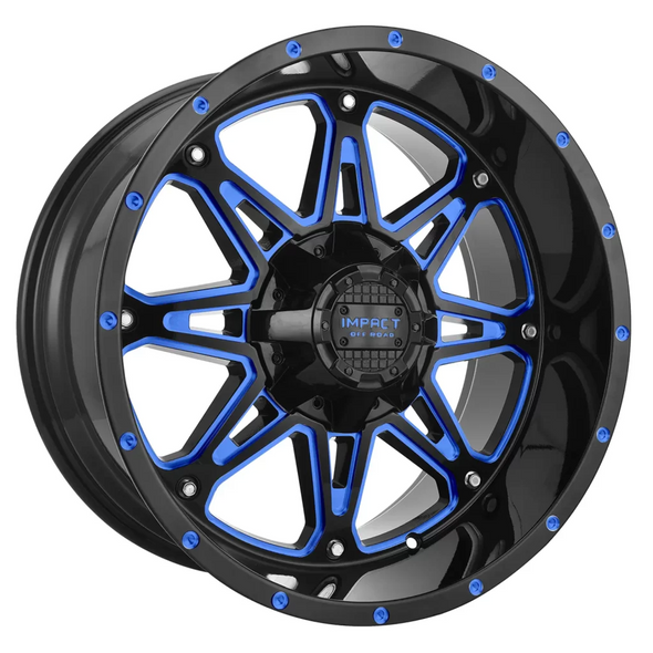 Impact Offroad Wheels 810 Gloss Black Candy Blue Milled 17x9 -12mm Offset 5x127 (5x5),5x139.7 (5x5.5) | Fits Jeep Wrangler 07-Present and Jeep Gladiator