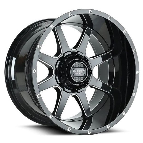 Impact Offroad Wheels 804 Gloss Black Milled 20x12 -44mm Offset 5x127 (5x5),5x139.7 (5x5.5) | Fits Jeep Wrangler 07-Present and Jeep Gladiator
