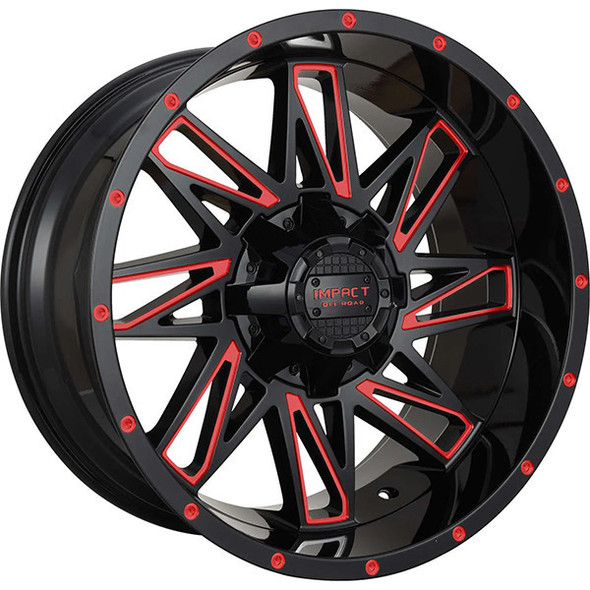 Impact Offroad Wheels 814 Gloss Black Milled Candy Red 20x10 -12mm Offset 5x127 (5x5),5x139.7 (5x5.5) | Fits Jeep Wrangler 07-Present and Jeep Gladiator