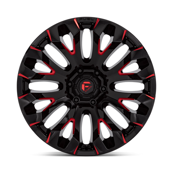 Fuel Offroad Wheels Quake D829 Gloss Black Milled Red 18x9 1mm Offset 5x127 (5x5) | Fits Jeep Wrangler 07-Present and Jeep Gladiator
