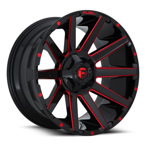 Fuel Offroad Wheels Contra D643 Gloss Black Milled w/ Red Accents 20x9 1mm Offset 8x180