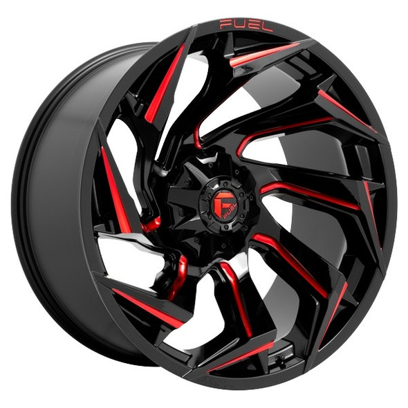 Fuel Offroad Wheels Reaction D755 Gloss Black Milled with Red Tint 24x12 -44mm Offset 5x127 (5x5),5x139.7 (5x5.5) | Fits Jeep Wrangler 07-Present and Jeep Gladiator