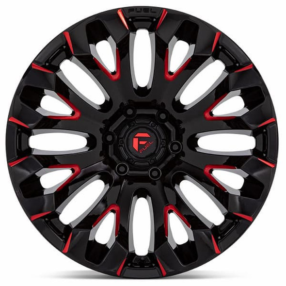 Fuel Offroad Wheels Quake D829 Gloss Black Milled Red Accents 20x10 -18mm Offset 5x127 (5x5) | Fits Jeep Wrangler 07-Present and Jeep Gladiator