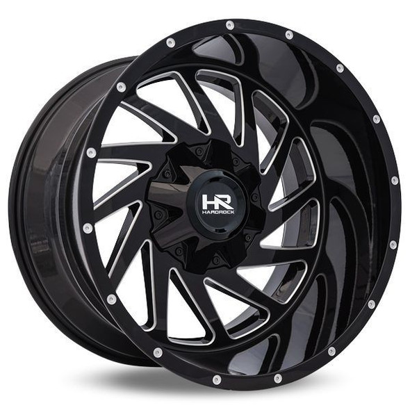 Hardrock Offroad Wheels Crusher H704 Gloss Black Milled 20x9 0mm Offset 5x127 (5x5),5x139.7 (5x5.5) | Fits Jeep Wrangler 07-Present and Jeep Gladiator
