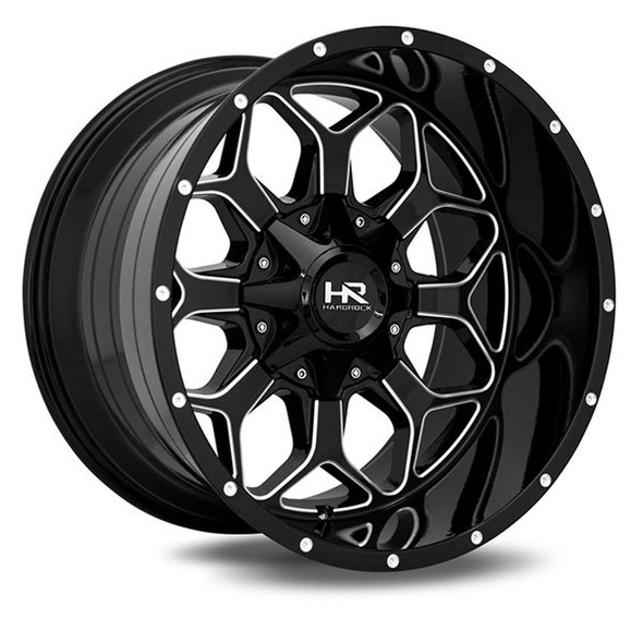 Hardrock Offroad Wheels H712 Gloss Black Milled 20x10 -19mm Offset 5x127 (5x5),5x139.7 (5x5.5) | Fits Jeep Wrangler 07-Present and Jeep Gladiator