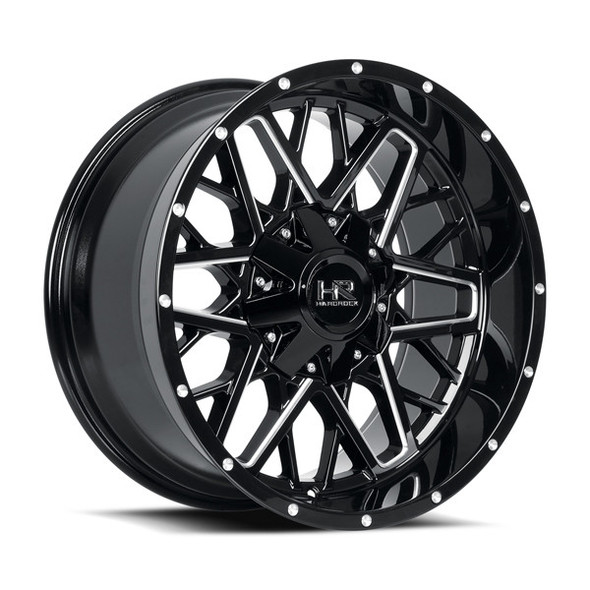 Hardrock Offroad Wheels Bomber H714 Gloss Black Milled 20x12 -51mm Offset 5x127 (5x5),5x139.7 (5x5.5) | Fits Jeep Wrangler 07-Present and Jeep Gladiator