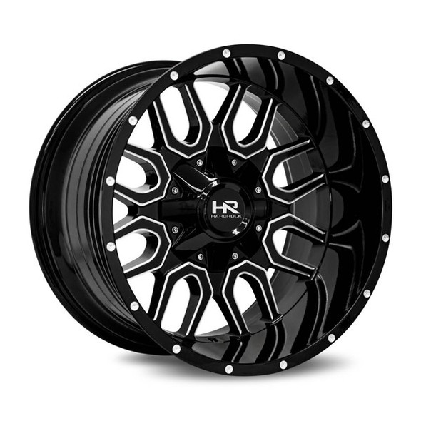 Hardrock Offroad Wheels H709 Gloss Black Milled 20x12 -51mm Offset 5x127 (5x5),5x139.7 (5x5.5) | Fits Jeep Wrangler 07-Present and Jeep Gladiator