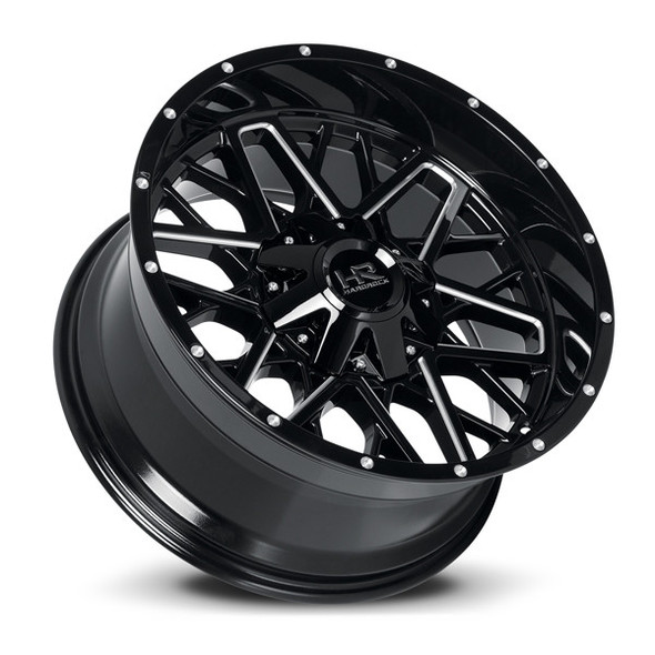 Hardrock Offroad Wheels Bomber H714 Gloss Black Milled 20x9 20mm Offset 5x127 (5x5),5x139.7 (5x5.5) | Fits Jeep Wrangler 07-Present and Jeep Gladiator