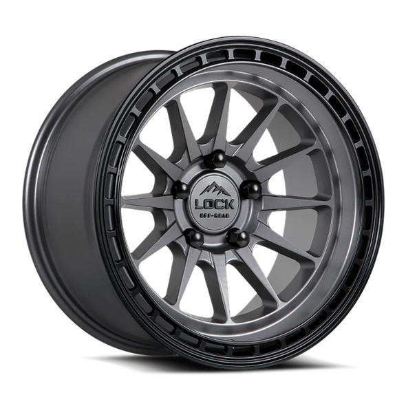 Lock Offroad Wheels Baja Matte Grey with Matte Black Ring 17x9 -12mm Offset 5x127 (5x5)| Fits Jeep Wrangler 07-Up and Jeep Gladiator