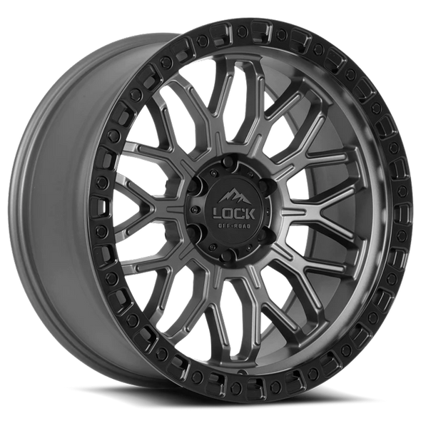 Lock Offroad Wheels Combat Matte Grey with Matte Black Ring 20x10 -18mm Offset 5x127 (5x5)| Fits Jeep Wrangler 07-Up and Jeep Gladiator