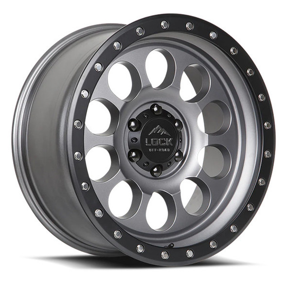 Lock Offroad Wheels 50CAL Matte Grey With Matte Black Ring 20x9 0mm Offset 5x127 (5x5)| Fits Jeep Wrangler 07-Up and Jeep Gladiator