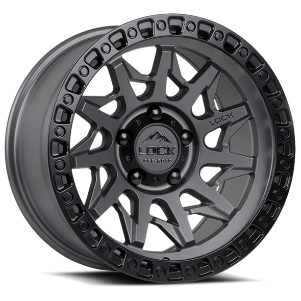 Lock Offroad Wheels Lunatic Matte Grey With Matte Black Ring 20x10 -18mm Offset 5x127 (5x5)| Fits Jeep Wrangler 07-Up and Jeep Gladiator