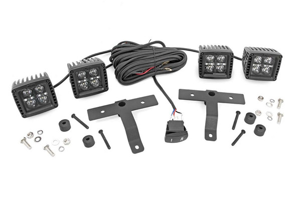 Rough Country Black Series Quad LED Light Pod Kit - White DRL |70824-Fits Jeep Gladiator JT / Jeep Wrangler JL