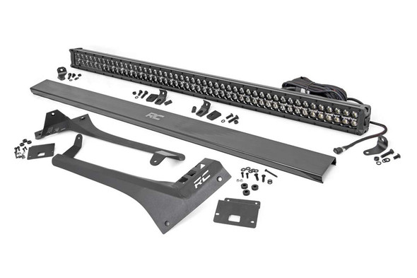 Rough Country Upper Windshield Kit w/ 50in Dual-Row Black Series LED Light Bar - Amber DRL |70068-Fits Jeep Gladiator JT / Jeep Wrangler JL