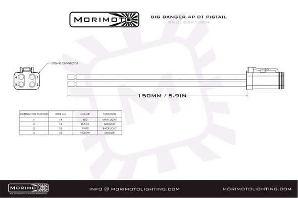 Morimoto 4P DT Extension Harness BigBanger, 18in Long |BAF136H
