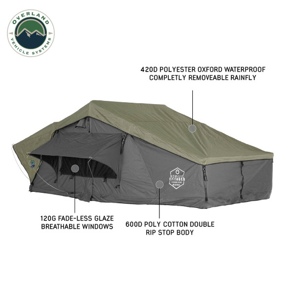 Overland Vehicle Systems Nomadic 2 Extended Roof Top Tent, Gray Body Green Rainfly