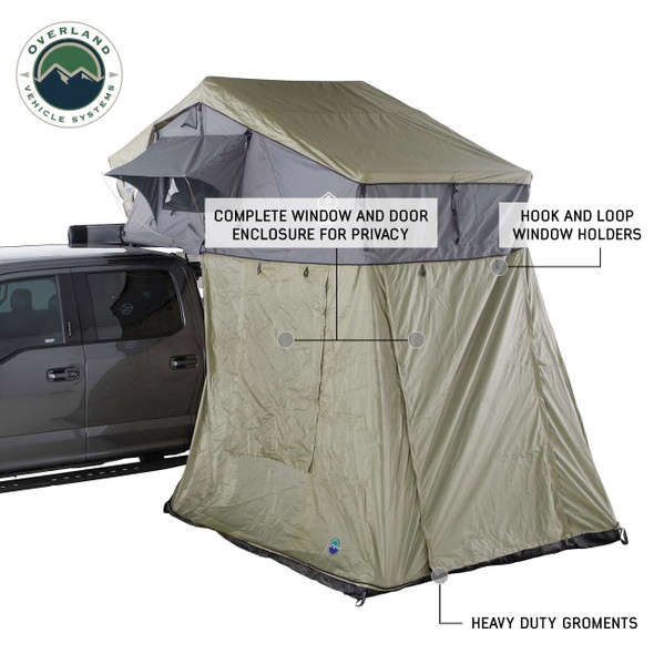 Overland Vehicle Systems Roof Top Tent Annex for Nomadic 4 Extended Roof Top Tent, Green Base With Black Floor & Travel Cover