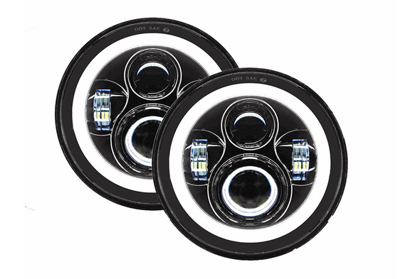 Quake LED 7in Headlights - White DRL Halo & Amber Turn Signals
