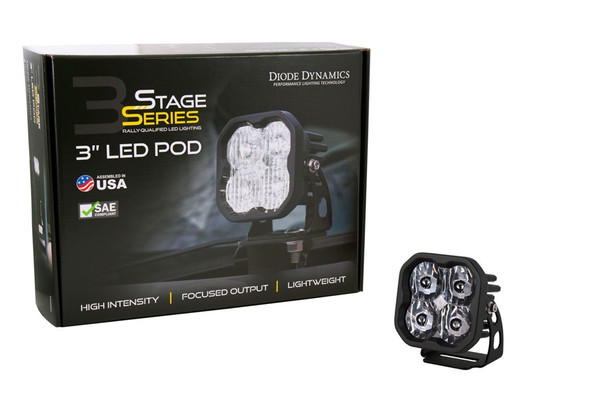 Diode Dynamics SS3 White Max LED Pod, SAE Driving - Amber