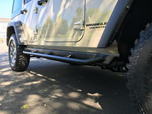 Rock Hard 4x4 Patriot Series Tube Slider Rocker Guards - Angled Down