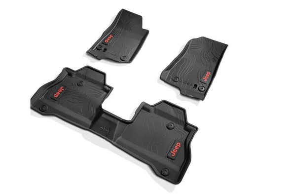 Mopar 82216629AA All Weather Floor Liners with Red Logo for 20-26 Jeep Gladiator JT