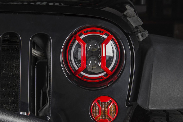 Rugged Ridge Elite Headlight Euro Guards, Red
