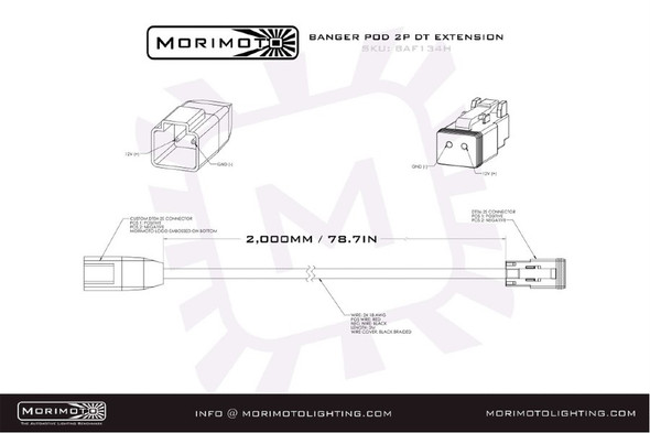 Morimoto BAF134H 2P DT Harness Extension Harness - 2M