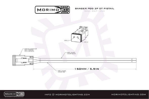 Morimoto BAF134H 2P DT Harness Extension Harness - 2M