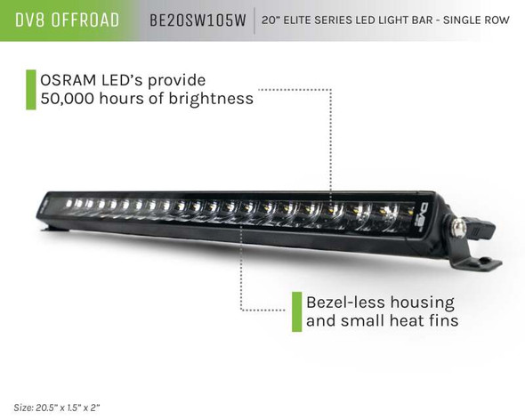 DV8 Offroad BE20SW105W 20-Inch Elite Series LED Light Bar - Single Row