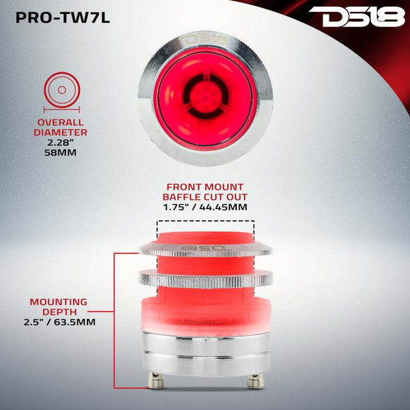 DS18 PRO-TW7L 2.3" High Compression Neodymium Super Bullet Tweeter with RGB LED Lights - 240 Watts
