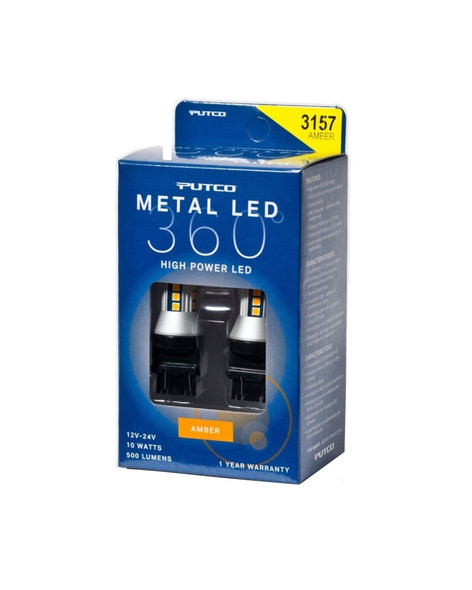 Putco 343157A360 Metal 360 LED 3157 Amber Front Turn Signal Lamp Bulbs for 07-18 Jeep Wrangler JK