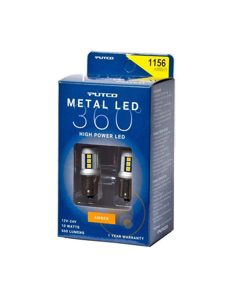Putco 341156A-360 Metal 360 LED 1156 Amber Front Turn Signal Lamp Bulbs for 45-86 Jeep CJ Series