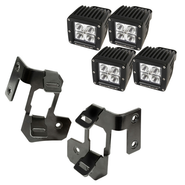 Rugged Ridge Dual A-Pillar Light Mount Kit with 3" Square LED Lights for 07-18 Jeep Wrangler JK