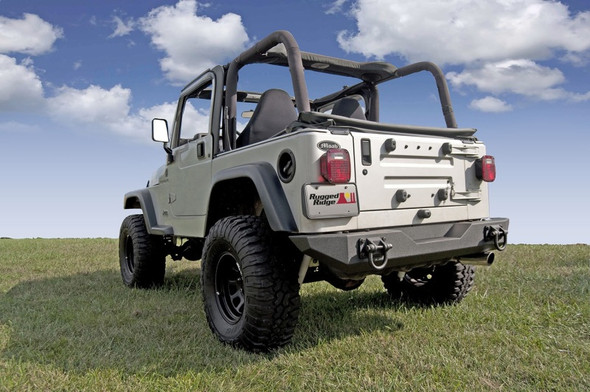 Rugged Ridge 11546.10 Xtreme Heavy Duty Rear Bumper in Textured Black for 76-06 Jeep Wrangler YJ, TJ, TJ Unlimited & CJ