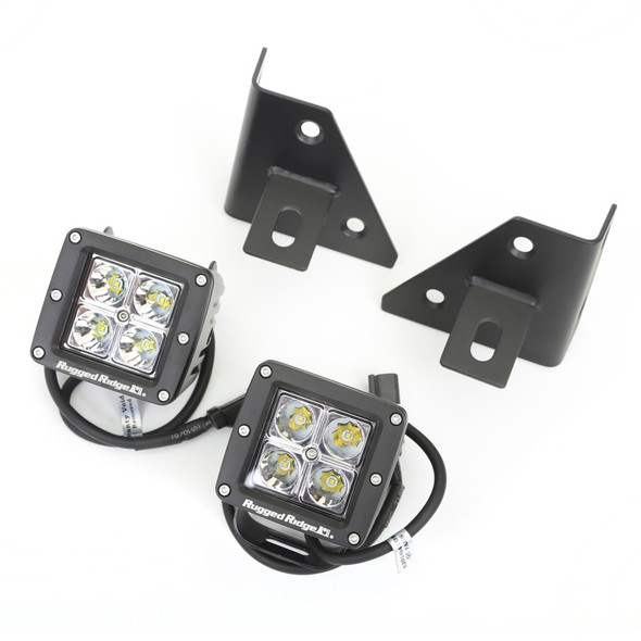 Rugged Ridge 11027.12 Windshield Light Bracket Kit in Black with Square LED Lights for 76-95 Jeep CJ-5, CJ-7, CJ-8 Scrambler & Wrangler YJ