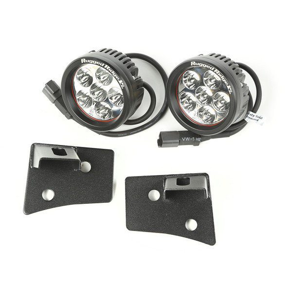 Rugged Ridge 11027.17 Windshield Light Mounting Bracket Kit in Textured Black with Round LED Lights for 07-18 Jeep Wrangler JK