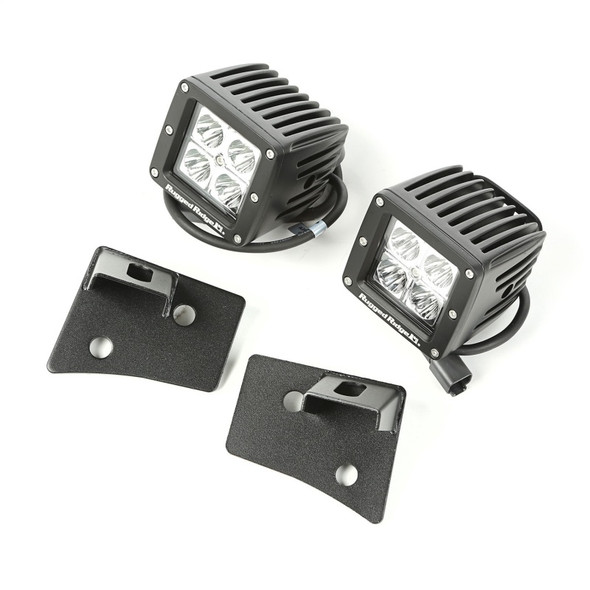 Rugged Ridge 11027.16 Windshield Light Mounting Bracket Kit in Textured Black with Square LED Lights for 07-18 Jeep Wrangler JK