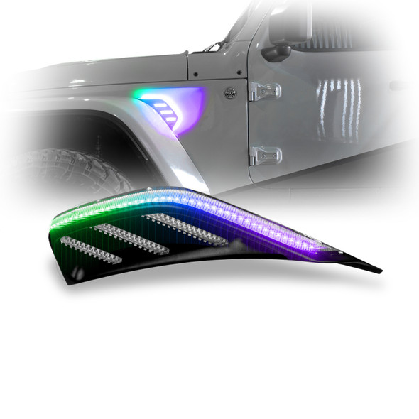 XKGLOW MX-VENT-RGB-KIT XKmax RGB & Amber Fender Vent LED Light with App Control for 18-26 Jeep Wrangler JL & Gladiator JT