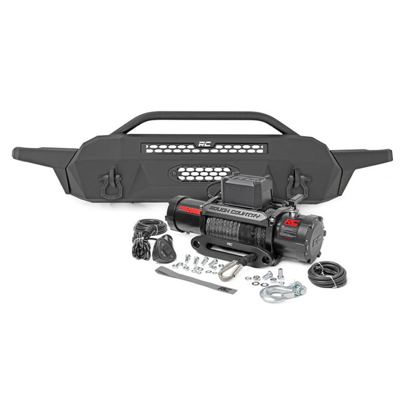 Rough Country Front Hybrid High Clearance Winch Bumper with 12000lb Winch (Black) - 10717