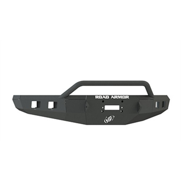 Road Armor Front Stealth Bumper with Winch Mount and Pre-Runner Square Light Port (Black) - 615R4B