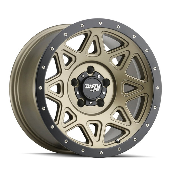 Dirty Life Theory Wheel, 17x9 with 5 on 127 Bolt Pattern - Matte Gold W/Simulated Ring - 9305-7973MGD