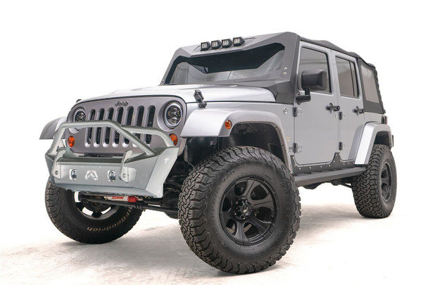 Fab Fours JK07-B1952-B Front Stubby Bumper with Pre-Runner Guard in bare steel for 07-18 Jeep Wrangler JK