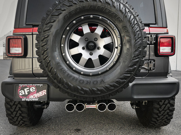 aFe Power 49-38073-P Rebel Series 2.5" 304 Stainless Cat-Back w/ 3.5" Quad Tips in Polished for 18-25 Jeep Wrangler JL w/ 3.6L
