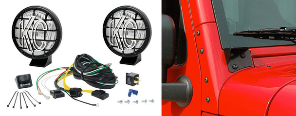 KC HiLiTES 5" Apollo Pro Driving Lights with Windshield Mount Brackets for 07-18 Jeep Wrangler JK