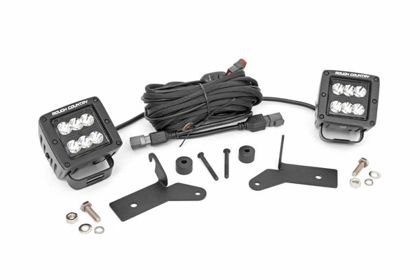 Rough Country 70052 2in LED Cube Light Lower Windshield Kit Black Series for 18-25 Jeep Wrangler JL & Gladiator JT