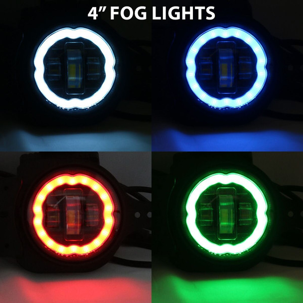Race Sport Lighting RS9JL4 9in Adapted Headlight & 4in Foglight ColorSMART Combo Complete RGB Multi-Color Kit - RGB Mulit-Color Kit for 18-25 Jeep Wrangler JL & Gladiator JT