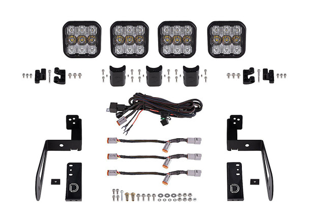 Diode Dynamics DD7272 SS5 4-Pod CrossLink Grille Lightbar Kit Pro White Combo for 07-18 Jeep Wrangler JK
